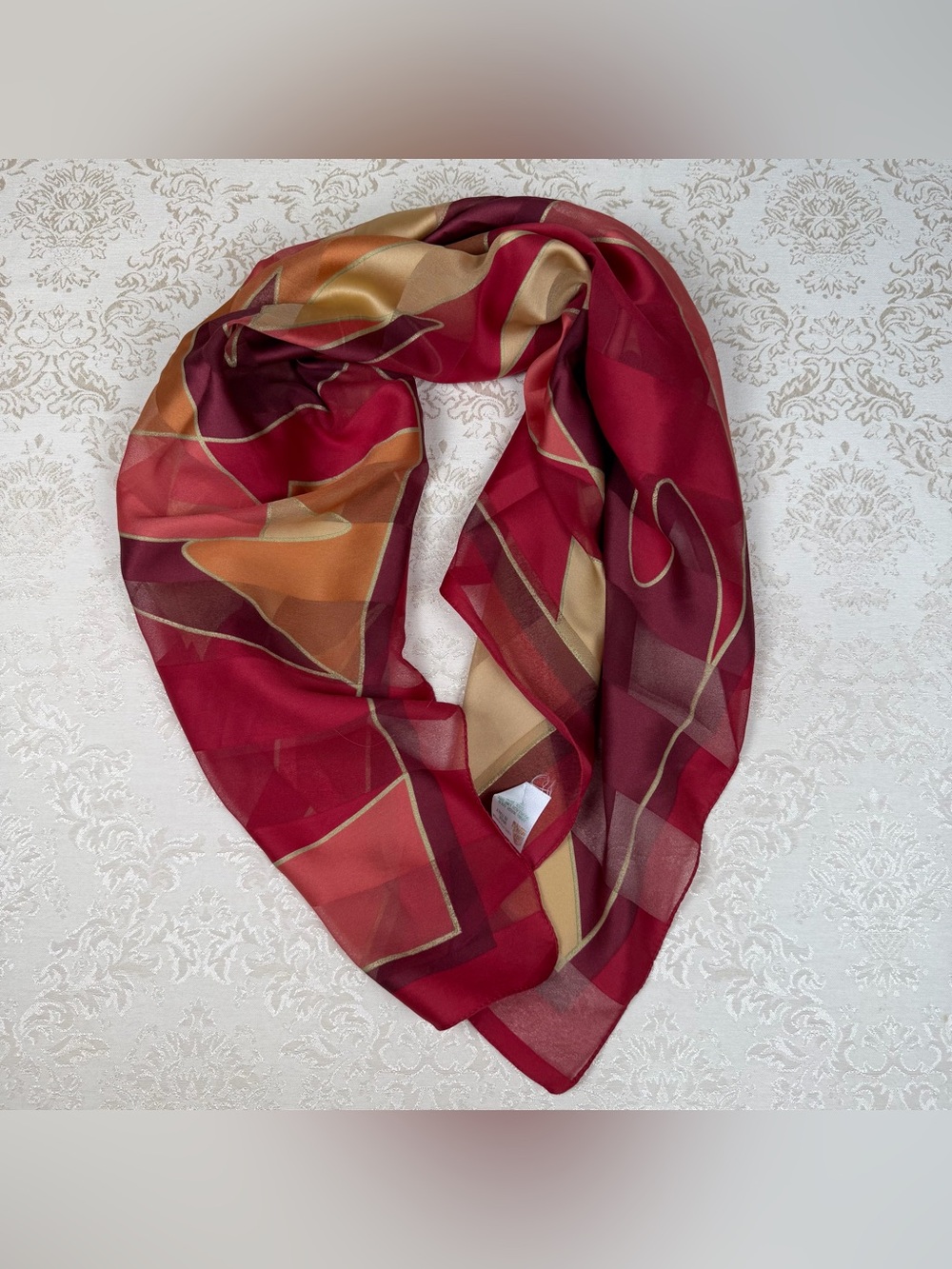 Vintage Italian Women’s Red Multi-Color Polyester Scarf 34x34”